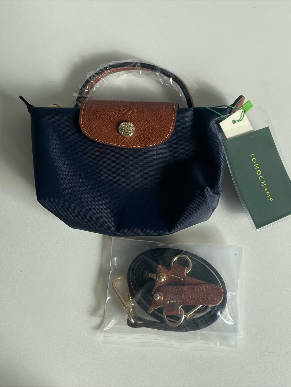 NWT Longchamp Original Mini Handbag Tote Navy 2Way Canvas Crossbody Pouch XS